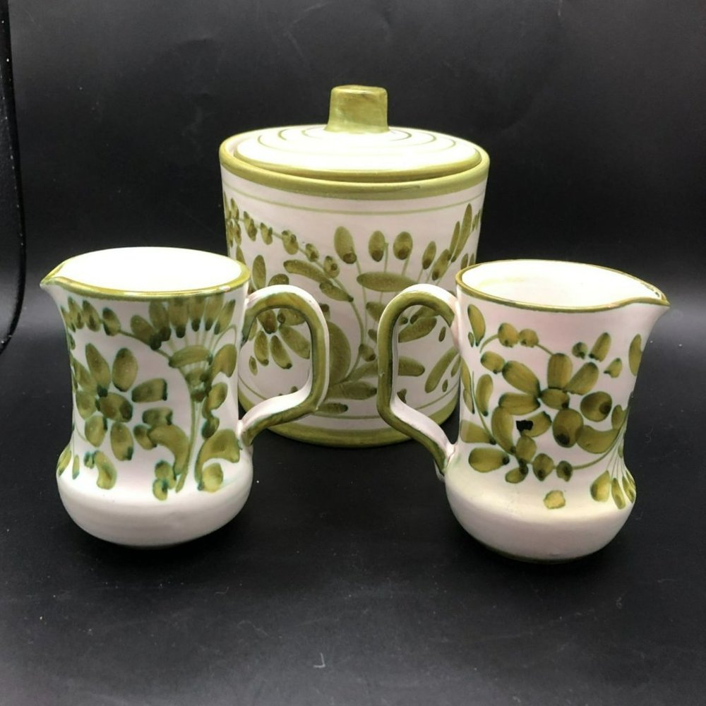 4 Piece Holt Howard HH Italy Painted Ceramic Pottery Set Choc Pots & Biscuit Bar